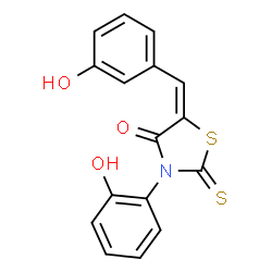 ChemSpider 2D Image | (5E)-5-(3-Hydroxybenzylidene)-3-(2-hydroxyphenyl)-2-thioxo-1,3-thiazolidin-4-one | C16H11NO3S2