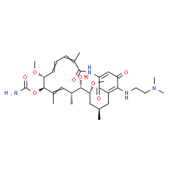 ChemSpider 2D Image | (8R,9R,12R,13S,14R,16R)-19-{[2-(Dimethylamino)ethyl]amino}-13-hydroxy-8,14-dimethoxy-4,10,12,16-tetramethyl-3,20,22-trioxo-2-azabicyclo[16.3.1]docosa-1(21),4,6,10,18-pentaen-9-yl carbamate | C32H48N4O8