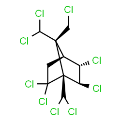 ChemSpider 2D Image | (1R,4S,5S,6S,7R)-2,2,5,6-Tetrachloro-7-(chloromethyl)-1,7-bis(dichloromethyl)bicyclo[2.2.1]heptane | C10H9Cl9
