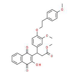 ChemSpider 2D Image | Methyl 3-(3-hydroxy-1,4-dioxo-1,4-dihydro-2-naphthalenyl)-3-{3-methoxy-4-[2-(4-methoxyphenyl)ethoxy]phenyl}propanoate | C30H28O8