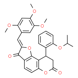 ChemSpider 2D Image | (2Z)-9-(2-Isopropoxyphenyl)-2-(2,4,5-trimethoxybenzylidene)-8,9-dihydro-7H-furo[2,3-f]chromene-3,7(2H)-dione | C30H28O8