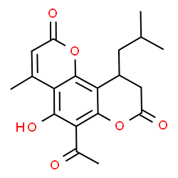 ChemSpider 2D Image | 6-Acetyl-5-hydroxy-10-isobutyl-4-methyl-9,10-dihydro-2H,8H-pyrano[2,3-f]chromene-2,8-dione | C19H20O6
