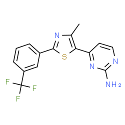 ChemSpider 2D Image | 4-{4-Methyl-2-[3-(trifluoromethyl)phenyl]-1,3-thiazol-5-yl}-2-pyrimidinamine | C15H11F3N4S