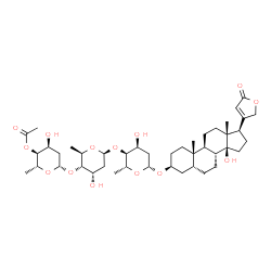 ChemSpider 2D Image | (3beta,5beta)-3-{[4-O-Acetyl-2,6-dideoxy-beta-D-ribo-hexopyranosyl-(1->4)-2,6-dideoxy-beta-D-ribo-hexopyranosyl-(1->4)-2,6-dideoxy-beta-D-ribo-hexopyranosyl]oxy}-14-hydroxycard-20(22)-enolide | C43H66O14