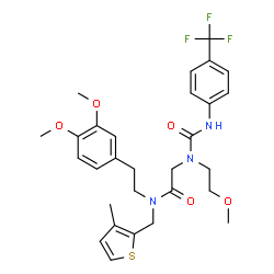ChemSpider 2D Image | N-[2-(3,4-Dimethoxyphenyl)ethyl]-N~2~-(2-methoxyethyl)-N-[(3-methyl-2-thienyl)methyl]-N~2~-{[4-(trifluoromethyl)phenyl]carbamoyl}glycinamide | C29H34F3N3O5S