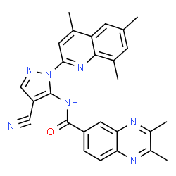 ChemSpider 2D Image | N-[4-Cyano-1-(4,6,8-trimethyl-2-quinolinyl)-1H-pyrazol-5-yl]-2,3-dimethyl-6-quinoxalinecarboxamide | C27H23N7O