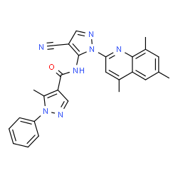 ChemSpider 2D Image | N-[4-Cyano-1-(4,6,8-trimethyl-2-quinolinyl)-1H-pyrazol-5-yl]-5-methyl-1-phenyl-1H-pyrazole-4-carboxamide | C27H23N7O