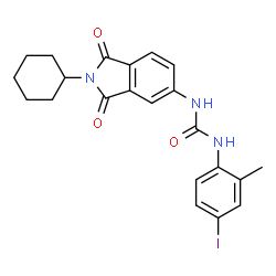 ChemSpider 2D Image | 1-(2-Cyclohexyl-1,3-dioxo-2,3-dihydro-1H-isoindol-5-yl)-3-(4-iodo-2-methylphenyl)urea | C22H22IN3O3