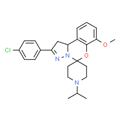 ChemSpider 2D Image | 2'-(4-Chlorophenyl)-1-isopropyl-7'-methoxy-1',10b'-dihydrospiro[piperidine-4,5'-pyrazolo[1,5-c][1,3]benzoxazine] | C24H28ClN3O2