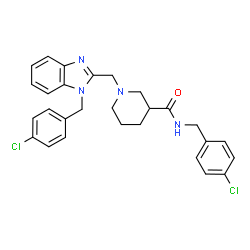 ChemSpider 2D Image | N-(4-Chlorobenzyl)-1-{[1-(4-chlorobenzyl)-1H-benzimidazol-2-yl]methyl}-3-piperidinecarboxamide | C28H28Cl2N4O