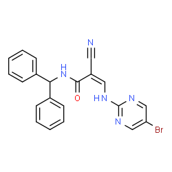 ChemSpider 2D Image | (2Z)-3-[(5-Bromo-2-pyrimidinyl)amino]-2-cyano-N-(diphenylmethyl)acrylamide | C21H16BrN5O