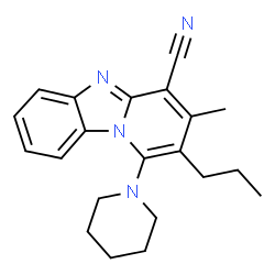 ChemSpider 2D Image | 3-Methyl-1-(1-piperidinyl)-2-propylpyrido[1,2-a]benzimidazole-4-carbonitrile | C21H24N4