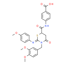 ChemSpider 2D Image | 4-[({(2Z)-3-(3,4-Dimethoxybenzyl)-2-[(4-methoxyphenyl)imino]-4-oxo-1,3-thiazinan-6-yl}carbonyl)amino]benzoic acid | C28H27N3O7S