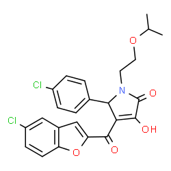 ChemSpider 2D Image | 4-[(5-Chloro-1-benzofuran-2-yl)carbonyl]-5-(4-chlorophenyl)-3-hydroxy-1-(2-isopropoxyethyl)-1,5-dihydro-2H-pyrrol-2-one | C24H21Cl2NO5