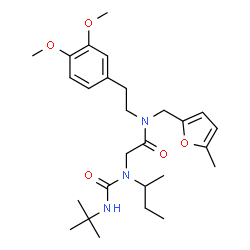 ChemSpider 2D Image | N~2~-sec-Butyl-N-[2-(3,4-dimethoxyphenyl)ethyl]-N-[(5-methyl-2-furyl)methyl]-N~2~-[(2-methyl-2-propanyl)carbamoyl]glycinamide | C27H41N3O5