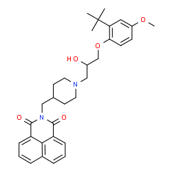 ChemSpider 2D Image | 2-[(1-{2-Hydroxy-3-[4-methoxy-2-(2-methyl-2-propanyl)phenoxy]propyl}-4-piperidinyl)methyl]-1H-benzo[de]isoquinoline-1,3(2H)-dione | C32H38N2O5