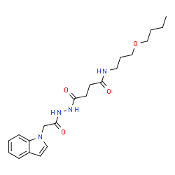 ChemSpider 2D Image | N-(3-Butoxypropyl)-4-[2-(1H-indol-1-ylacetyl)hydrazino]-4-oxobutanamide | C21H30N4O4