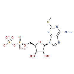 ChemSpider 2D Image | [[(2R,3S,4R,5R)-5-(6-amino-2-methylsulfanyl-purin-9-yl)-3,4-dihydroxy-tetrahydrofuran-2-yl]methoxy-phosphonatooxy-phosphoryl]boranuide | C11H17BN5O9P2S