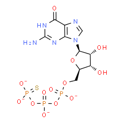 ChemSpider 2D Image | 5'-O-[({[(Dioxidophosphorothioyl)oxy]phosphinato}oxy)phosphinato]guanosine | C10H12N5O13P3S