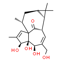 ChemSpider 2D Image | (4S,5R,6R,9S,10R,14R)-4,5,6-Trihydroxy-7-(hydroxymethyl)-3,11,11,14-tetramethyltetracyclo[7.5.1.0~1,5~.0~10,12~]pentadeca-2,7-dien-15-one | C20H28O5