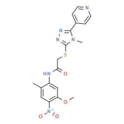 ChemSpider 2D Image | N-(5-Methoxy-2-methyl-4-nitrophenyl)-2-{[4-methyl-5-(4-pyridinyl)-4H-1,2,4-triazol-3-yl]sulfanyl}acetamide | C18H18N6O4S