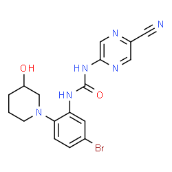 ChemSpider 2D Image | 1-[5-Bromo-2-(3-hydroxy-1-piperidinyl)phenyl]-3-(5-cyano-2-pyrazinyl)urea | C17H17BrN6O2
