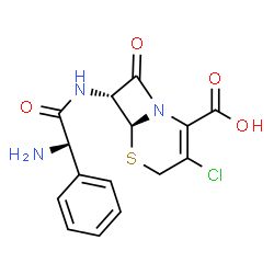 ChemSpider 2D Image | (7R)-7-{[Amino(phenyl)acetyl]amino}-3-chloro-8-oxo-5-thia-1-azabicyclo[4.2.0]oct-2-ene-2-carboxylic acid | C15H14ClN3O4S