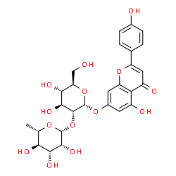 ChemSpider 2D Image | 5-Hydroxy-2-(4-hydroxyphenyl)-4-oxo-4H-chromen-7-yl 2-O-(6-deoxy-beta-L-mannopyranosyl)-alpha-D-glucopyranoside | C27H30O14
