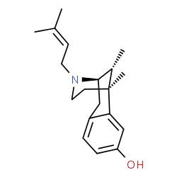 ChemSpider 2D Image | (1S,9R,13R)-1,13-Dimethyl-10-(3-methyl-2-buten-1-yl)-10-azatricyclo[7.3.1.0~2,7~]trideca-2,4,6-trien-4-ol | C19H27NO