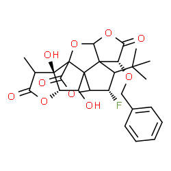 ChemSpider 2D Image | (6R,9S,13S,17R)-6-(Benzyloxy)-9-fluoro-12,17-dihydroxy-16-methyl-8-(2-methyl-2-propanyl)-2,4,14,19-tetraoxahexacyclo[8.7.2.0~1,11~.0~3,7~.0~7,11~.0~13,17~]nonadecane-5,15,18-trione | C27H29FO10