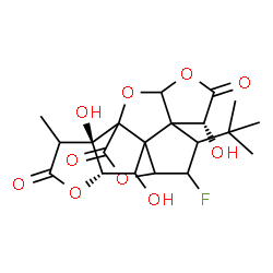 ChemSpider 2D Image | (6R,13S,17R)-9-Fluoro-6,12,17-trihydroxy-16-methyl-8-(2-methyl-2-propanyl)-2,4,14,19-tetraoxahexacyclo[8.7.2.0~1,11~.0~3,7~.0~7,11~.0~13,17~]nonadecane-5,15,18-trione | C20H23FO10