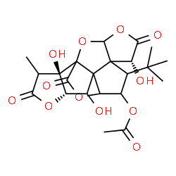 ChemSpider 2D Image | (6R,13S,17R)-6,12,17-Trihydroxy-16-methyl-8-(2-methyl-2-propanyl)-5,15,18-trioxo-2,4,14,19-tetraoxahexacyclo[8.7.2.0~1,11~.0~3,7~.0~7,11~.0~13,17~]nonadec-9-yl acetate | C22H26O12