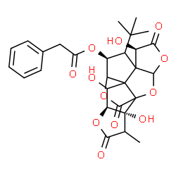 ChemSpider 2D Image | (6R,9S,13S,17R)-6,12,17-Trihydroxy-16-methyl-8-(2-methyl-2-propanyl)-5,15,18-trioxo-2,4,14,19-tetraoxahexacyclo[8.7.2.0~1,11~.0~3,7~.0~7,11~.0~13,17~]nonadec-9-yl phenylacetate | C28H30O12