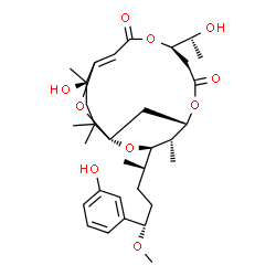 ChemSpider 2D Image | (1S,3R,4S,5S,9R,14R)-14-Hydroxy-9-[(1R)-1-hydroxyethyl]-3-[(2S,5S)-5-(3-hydroxyphenyl)-5-methoxy-2-pentanyl]-4,14,16,16-tetramethyl-2,6,10,17-tetraoxatricyclo[11.3.1.1~1,5~]octadec-12-ene-7,11-dione (
non-preferred name) | C32H46O10