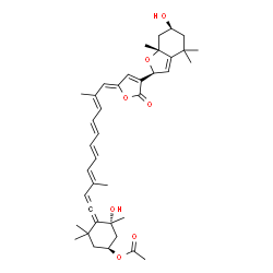 ChemSpider 2D Image | (1S,3R)-3-Hydroxy-4-[(3E,5E,7E,9E,11Z)-11-{4-[(2S,6S,7aR)-6-hydroxy-4,4,7a-trimethyl-2,4,5,6,7,7a-hexahydro-1-benzofuran-2-yl]-5-oxo-2(5H)-furanylidene}-3,10-dimethyl-1,3,5,7,9-undecapentaen-1-ylidene
]-3,5,5-trimethylcyclohexyl acetate | C39H50O7