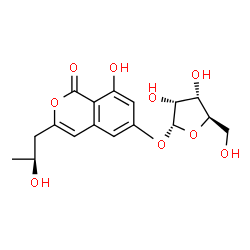 ChemSpider 2D Image | 8-Hydroxy-3-[(2S)-2-hydroxypropyl]-1-oxo-1H-isochromen-6-yl alpha-D-ribofuranoside | C17H20O9