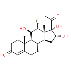 ChemSpider 2D Image | (11?,12?,16?)-12-fluoro-11,16,17-trihydroxypregn-4-ene-3,20-dione | C21H29FO5