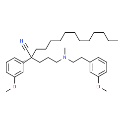 ChemSpider 2D Image | (2S)-2-(3-Methoxyphenyl)-2-(3-{[2-(3-methoxyphenyl)ethyl](methyl)amino}propyl)tetradecanenitrile | C34H52N2O2