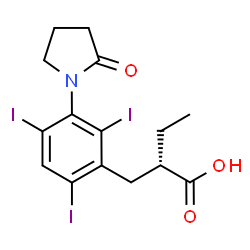 ChemSpider 2D Image | (2S)-2-[2,4,6-Triiodo-3-(2-oxo-1-pyrrolidinyl)benzyl]butanoic acid | C15H16I3NO3