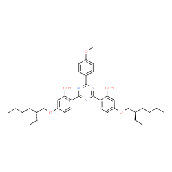 ChemSpider 2D Image | 2,2'-[6-(4-Methoxyphenyl)-1,3,5-triazine-2,4-diyl]bis(5-{[(2R)-2-ethylhexyl]oxy}phenol) | C38H49N3O5