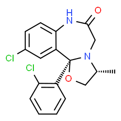 ChemSpider 2D Image | (3R,11bR)-10-Chloro-11b-(2-chlorophenyl)-3-methyl-2,3,7,11b-tetrahydro[1,3]oxazolo[3,2-d][1,4]benzodiazepin-6(5H)-one | C18H16Cl2N2O2
