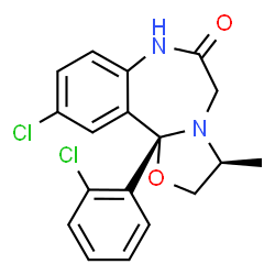 ChemSpider 2D Image | (3S,11bS)-10-Chloro-11b-(2-chlorophenyl)-3-methyl-2,3,7,11b-tetrahydro[1,3]oxazolo[3,2-d][1,4]benzodiazepin-6(5H)-one | C18H16Cl2N2O2