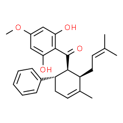 ChemSpider 2D Image | (2,6-Dihydroxy-4-methoxyphenyl)[(1S,2R,6S)-3-methyl-2-(3-methyl-2-buten-1-yl)-6-phenyl-3-cyclohexen-1-yl]methanone | C26H30O4