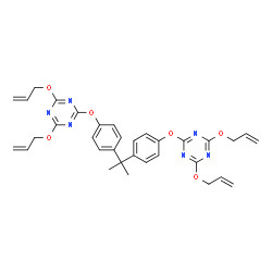 ChemSpider 2D Image | 2,2'-[2,2-Propanediylbis(4,1-phenyleneoxy)]bis[4,6-bis(allyloxy)-1,3,5-triazine] | C33H34N6O6