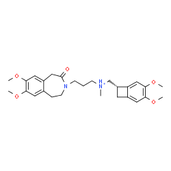 ChemSpider 2D Image | N-{[(7S)-3,4-Dimethoxybicyclo[4.2.0]octa-1,3,5-trien-7-yl]methyl}-3-(7,8-dimethoxy-2-oxo-1,2,4,5-tetrahydro-3H-3-benzazepin-3-yl)-N-methyl-1-propanaminium | C27H37N2O5