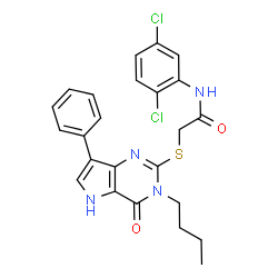 ChemSpider 2D Image | 2-[(3-Butyl-4-oxo-7-phenyl-4,5-dihydro-3H-pyrrolo[3,2-d]pyrimidin-2-yl)sulfanyl]-N-(2,5-dichlorophenyl)acetamide | C24H22Cl2N4O2S