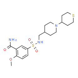 ChemSpider 2D Image | 2-Methoxy-5-({[1-(tetrahydro-2H-thiopyran-4-yl)-4-piperidinyl]methyl}sulfamoyl)benzamide | C19H29N3O4S2