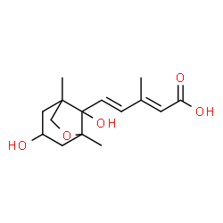 ChemSpider 2D Image | (2E,4E)-5-(3,8-Dihydroxy-1,5-dimethyl-6-oxabicyclo[3.2.1]oct-8-yl)-3-methyl-2,4-pentadienoic acid | C15H22O5