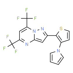 ChemSpider 2D Image | 2-[3-(1H-Pyrrol-1-yl)-2-thienyl]-5,7-bis(trifluoromethyl)pyrazolo[1,5-a]pyrimidine | C16H8F6N4S