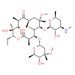 ChemSpider 2D Image | (3R,4R,6S,7S,9R,11R,12R,13S,14R)-14-Ethyl-12,13-dihydroxy-4-{[(2S,4S,5R,6R)-5-hydroxy-4-methoxy-4,6-dimethyltetrahydro-2H-pyran-2-yl]oxy}-6-{[(2R,3S,4R,6S)-3-hydroxy-6-methyl-4-(methylamino)tetrahydro
-2H-pyran-2-yl]oxy}-7-methoxy-3,5,7,9,11,13-hexamethyloxacyclotetradecane-2,10-dione (non-preferred name) | C37H67NO13